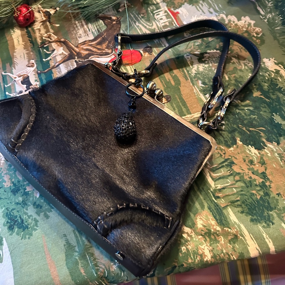Burberry “Candice” Calf Hair Frame Bag, Black–Rare 2006 Style